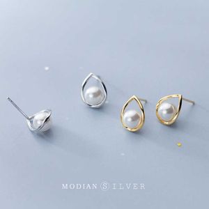 Charm Drop Water Pearl Earring 100% 925 Sterling Silver Fashion Elegant Stud Earrings For Women Wedding Statement Jewelry 210707