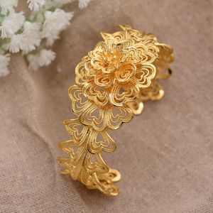 African Indian Armband Schmuck Gold Farbe Blume Armreifen für Frauen Mädchen Dubai Kreis Äthiopische Braut Hochzeit Schmuck Q0717