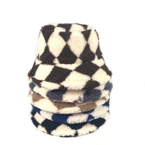 Plaid Lambswool Bucket Hat Kvinnor Mode Soft Fisherman Hat Bob Lady Girl Höst Vinter Utomhus Varm Panama Plush Basin Cap