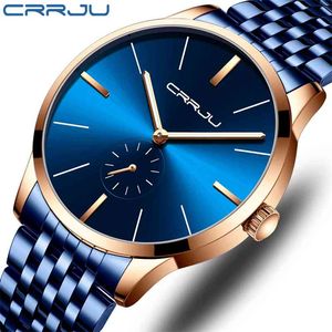 CRRJU MENS Saatler Moda Su Geçirmez Analog Saat Rahat Spor Paslanmaz Çelik Su Geçirmez Aydınlık İzle Relogio Masculino 210517