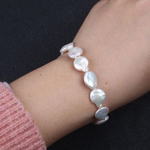 Big Pearl Bracelets großhandel-Geschenk Classic Eleganter Charme Großer Perlenmünze Armband Perlen Stränge