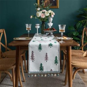 1PC Christmas Elk Table Runner Xmas Tree Print Table Cloth Living Room Tablecloth Bed Towel Table Cover Year Home Decor 211122