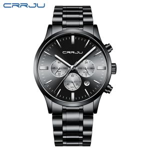 Crrju Men Rostfritt Stål Band Titta Mäns Lyxiga Business Lysous Quartz Armband Klockor Man Datum Casual Clock Erekek Kol Saati 210517