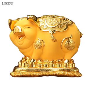 Goldenes Sparschwein, groß, Kunstharz, Kunsthandwerk, Jahr des Schweins, Werbegeschenk, Wohnzimmer, TV-Schrank, Dekoration 210414