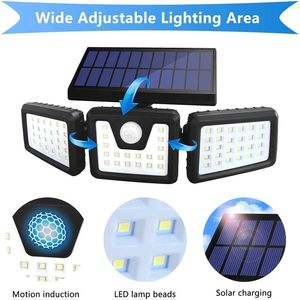 Lâmpadas Solar LED Luz Ao Ar Livre 108 3 Cabeça Sensor de Movimento Lâmpada de Controle Remoto 270 Grande Ângulo Iluminação de Parede Inundação Luzes Sola