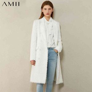 미니멀리즘 가을 겨울 패션 여성 재킷 기질 격자 무늬 옷깃 더블 브레스트 트위드 자켓 코트 12070347 210527