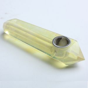 Moda per pipa originale in pietra di fusione gialla con punta del filtro Vendite dirette in fabbrica di cristallo a prisma esagonale