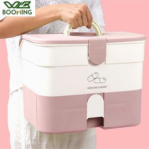 WBBOOMING Organizzatore di medicinali Scatola di immagazzinaggio di pronto soccorso in plastica Grande spazio Armadietto per la cura della casa Contenitore portatile Colore moda 210922