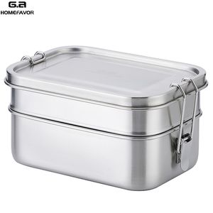 Pranzo Bento Box 304 Acciaio inossidabile Contenitore alimentare doppio strato Grande torta di frutta Snack Box 1400ml Scatola di stoccaggio Tableware 210818