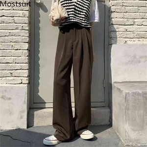 Wysoka talia szeroka noga pełnometrażowa garnitur spodnie spodnie kobiety damskie dorywczo olej styl moda kobieca streetwear femme 210513