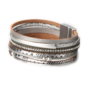 Uv Bracelets achat en gros de Bracelet de mode en cuir PU en cuir multicouche enlèvement UV fermoir magnétique plaqué UV