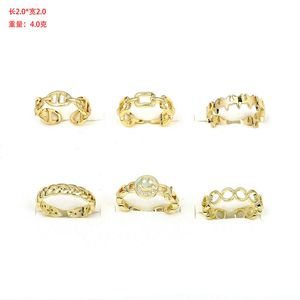 10Pcs Whole Gold Plating Pig Nose Coffee Bean Star Smile Link Chain Making Adjustable Finger Rings For Girl Gift 2021