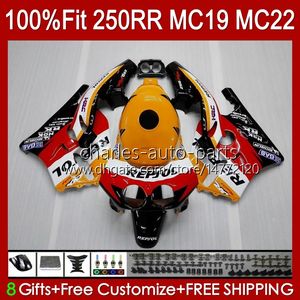 Spritzgusskörper für HONDA CBR250RR 88 89 CBR 250RR 250 RR CC 250R 1988-1989 112HC.43 CBR250 RR CC 1988 1989 CBR 250CC MC19 88-89 OEM-Vollverkleidungssatz glänzend orange