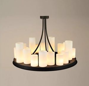 Modern Round Chandeliers Black Metal Suspension Lampa D90CM 70cm Ljus Retro för Parlor Garden Home Lighting