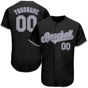 Custom Black Gray-Purple-2 Autentisk Baseball Jersey