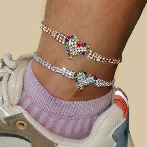 StoneFans Rhinestone Color Heart-Shaped Anklets Ankle Bracelet on the Leg Sandals Beach Anklet Chain Foot Jewellery Women Summer
