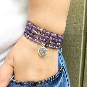 MG1353 Natural 6 mm Dream Amethyst Wrap 108 Bracciale Mala Tree of Life Charm Mala Collana Healing Spiritual Jewelry