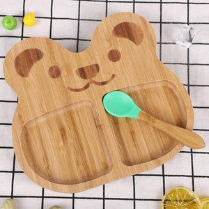 Dishes & Plates Portable Bamboo Baby Toddler Plate Suction Base Bowl With Spoon Easy Carry