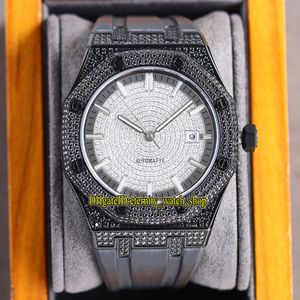 TWF BD15452 Paved Diamonds Japan Miyota Automatic Mens Watch Full Iced Out Diamond Dial Stainless Steel Black Case EC15707 Rubber Strap Jewellery eternity Watches