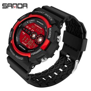 SANDA Luxury Watches For Men Sport Watch Waterproof Red Electronic Wristwatch Rubber Clock LED Digital Watches Men Reloj Hombre G1022