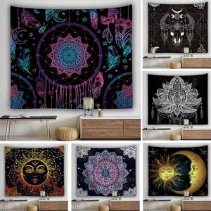 Mandala Tapeçaria Branco Preto Sol e Lua Parede Pendurado Tapeçarias Toalha de Praia Tapete de Praia Mat Decoração Home Cobertor