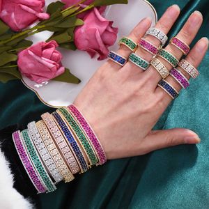 Godki färgglada fyrkantiga cz bangle ring uppsättning för kvinnor bröllopsfest baguette cut zirconia dubai brud smycken sätter Boho 2021 H1022