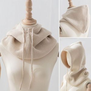 Scarves Unisex Knit Scarf Hood Hat Winter Women Cashmere Beanie Bonnet Lady Wool Neck&Face Protect Balaclava Skullies Men Hooded251F