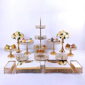 Andra festliga partietillbehör st Crystal Metal Cake Stand Set Acrylic Mirror Cupcake Dekorationer Dessert Pedestal Wedding Display Tray