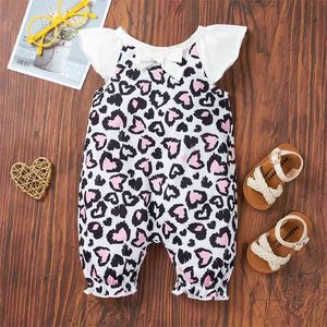 Summer Baby Leopard Heart Print Bow Flutter-sleeve Romper 210528