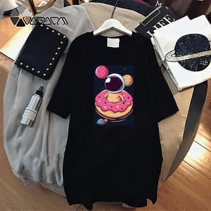 Casual Dresses Mini T-shirts Klänning Kortärmad Kvinnor Donut Kawaii Print Harajuku Tshirt Vestidos O Neck Tee Robes Femme Summer