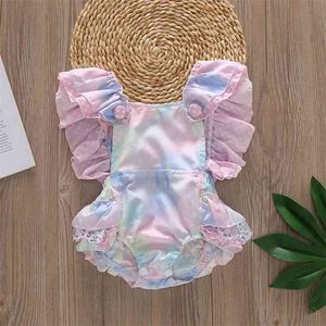 Baby meninas macacão colorido mangas girl nascido menina floral tutu romper bowknot backcross jumpsuit roupas de sunsuit roupas conjunto 210816