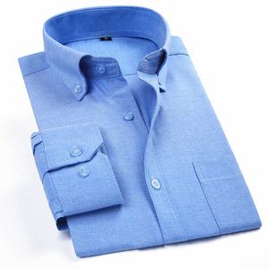 Oxford Mäns Casual Långärmad Skjorta Plaid Striped Spring Slim Fit Male Business Dress Button Down T Shirts för Män Märke 210629