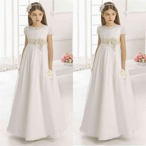 Casual Dresses Es Of The Vintage Flower Girl for Wedding Empire Waist Kortärmad Tulle Crew Champagne Lace Sash Barn First Ed Communion