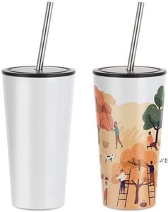 NOWY!!! Sublimation Blanks Tumbler 16 OZ Ze Stali Nierdzewnej Biała Kawa Travlbler z metalową słomą i pokrywką, Sublimacja Seaway RRF12393