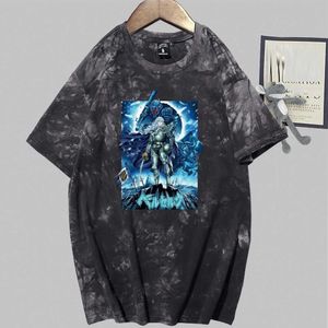 ベルセルクプリント半袖ラウンドネックタイダイヒップホップTシャツY0809