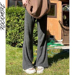 Rockmore casual calças de malha mulheres sólidas elásticas altas cintura calças capris y2k harajuku outono sweatpants básico coreano y211115