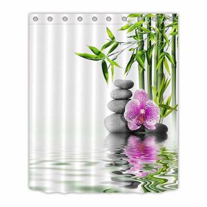 Spa Zen Buddha Acqua Yoga Tenda da doccia Verde bambù Fiore Tessuto in poliestere Massaggio impermeabile Pietra Orchidea Tende da bagno 211116