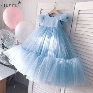 幼児の赤ちゃんガールズレースケーキチュチュの誕生日のドレス洗い流されたガウンベイビーバプテスマ服の花Prom Big Bow Princess Dresses G1129
