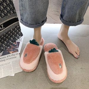 Slipper design kvinnor skor 4 färger orange gul plus storlek 36-45 unisex tecknad jordgubbar bomullsslip på tofflor för älskare