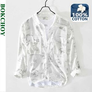 Spring and Summer Men Pure Cotton Beach Style Print Casual Long Sleeve Shirt Thin Coat GA-D213 210721