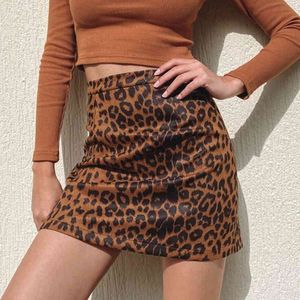 Leopard Print Kvinnor Mini Skirt Kvinnor Höst Vinter Bottoms Plus Size Kjol A-Line Short Sexy Party Club Kjol 210415