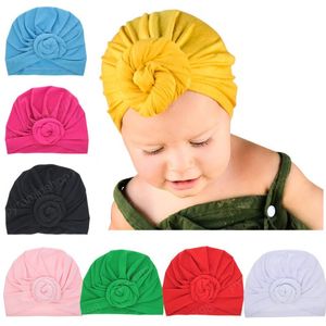 Maluch Baby Boy Girl Solid Color Flower Kwiat Czapki Czapki Headwraps Akcesoria do włosów Noworodka niemowląt Moda Elastyczne Turban Kapelusze Czapki Dzieci