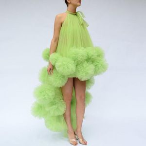 Artı Boyutu Tüllük Elbiseleri toptan satış-Günlük Elbiseler Seksi Kolsuz Yeşil Tül Yüksek Lo Partisi Balo Ruffles Için Custom Made Uzun Artı Boyutu Kız Kadın Abiye giyim