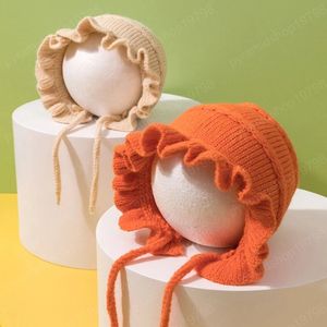 Autunno Inverno Protezione per le orecchie Cappello da bambino Principessa in pizzo Neonato Berretto lavorato a maglia Neonata Ragazzo Tinta unita Bambino Berretti da bambino Cofano