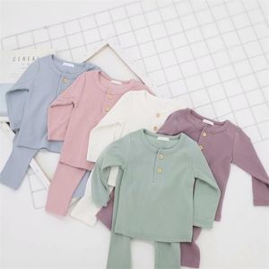 아기 옷 잠옷 소년 소녀 늑골이 늑골 세트 어린이 코튼 잠옷 Bodysuit 홈 슈트 2pcs 1-11y 211130