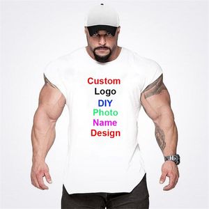 Your OWN Design Brand /Picture Custom Mens DIY Cotton Tank Top Bodybuilding Sleeveless Shirt Gym Fitness Training Clothing 210421