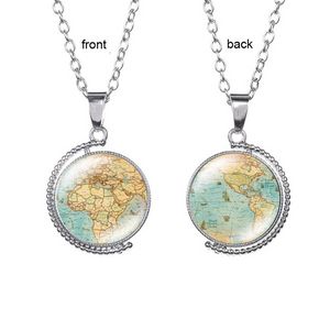 Earth World Map Necklace Time Gem Double Sided Glass Cabochon Pendant Rotertable Halsband Kvinnor Barn Tröja Kedja Fashion Jewelry Will och Sandy