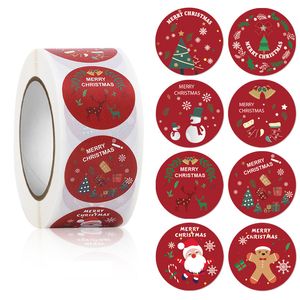 Runda 500pcs Merry Christmas Theme Seal Etiketter Klistermärke Taggar Xmas Tree Snowflake Snowman Candy Bag Bag Paket Kuvert Gåvor Box Klistermärke Dekorationer JY0800