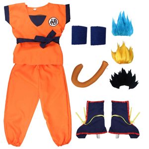 Halloween Dzieci Dorosłych Garnitury Son Goku Cosplay Costume Anime Superbohater Kombinezon Black Hair Costume Dress Up Y0903