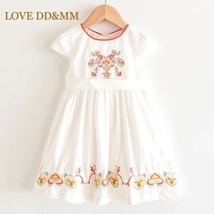 Love DDMMの女の子のドレス子供の身に着けている女の子新鮮な素敵な花刺繍レースベルトのドレス210715